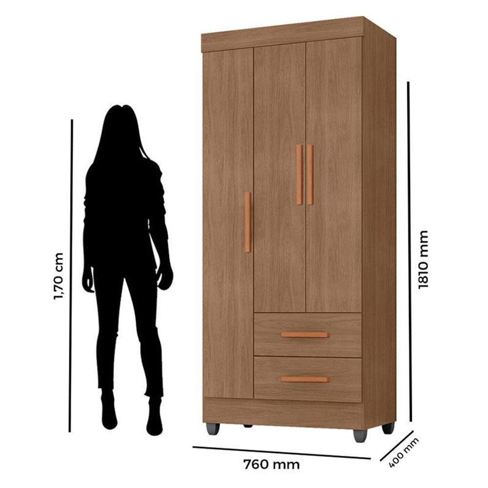 Guarda Roupa Solteiro Lite Ambiente 3 Portas Carvalho Oak - Móveis Leão - 4