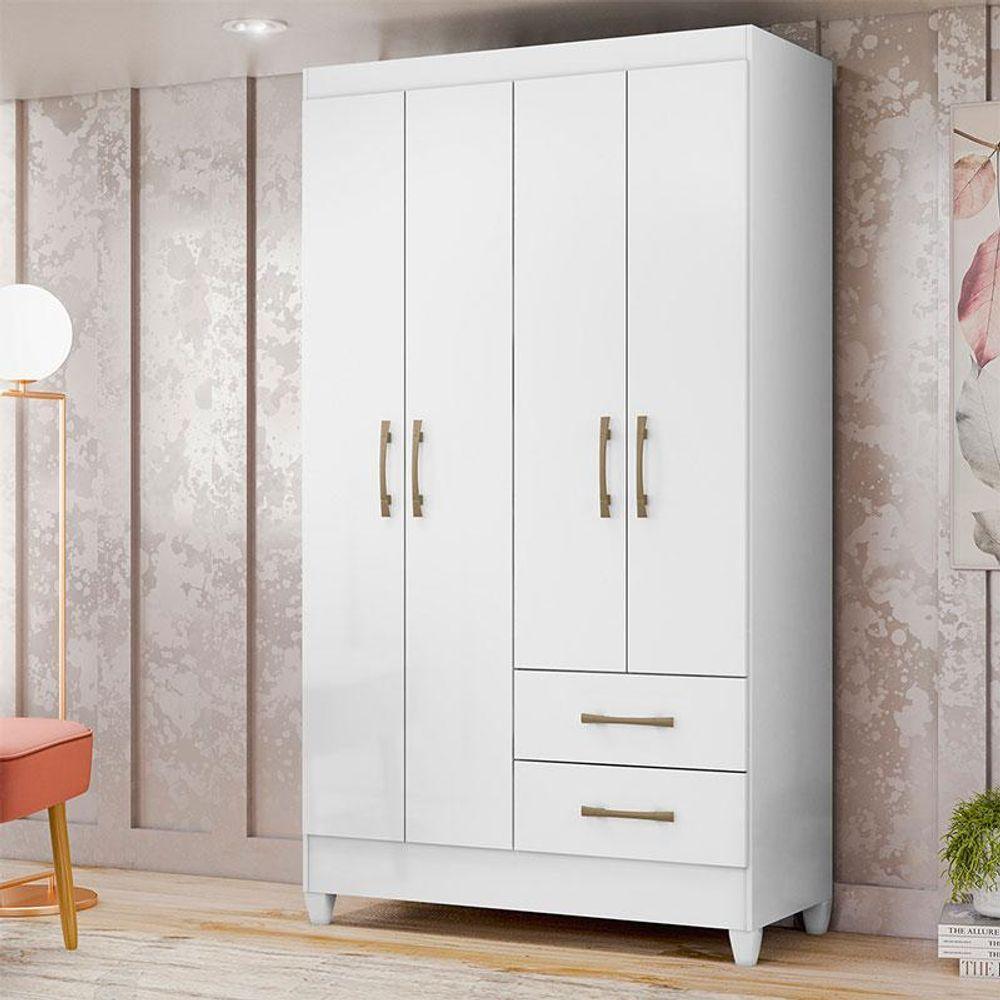 Guarda Roupa Solteiro Chile 4 Portas Branco Brilho - Moval - 4