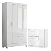 Guarda Roupa Solteiro Madri Com Espelho E Cômoda Vênus Branco Flex - Moval - 1