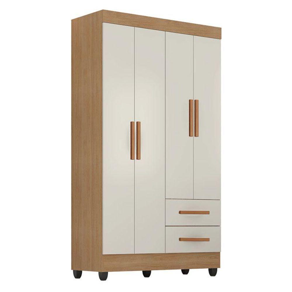 Guarda Roupa Solteiro Lite 4 Portas Nature Off White - Móveis Leão - 1