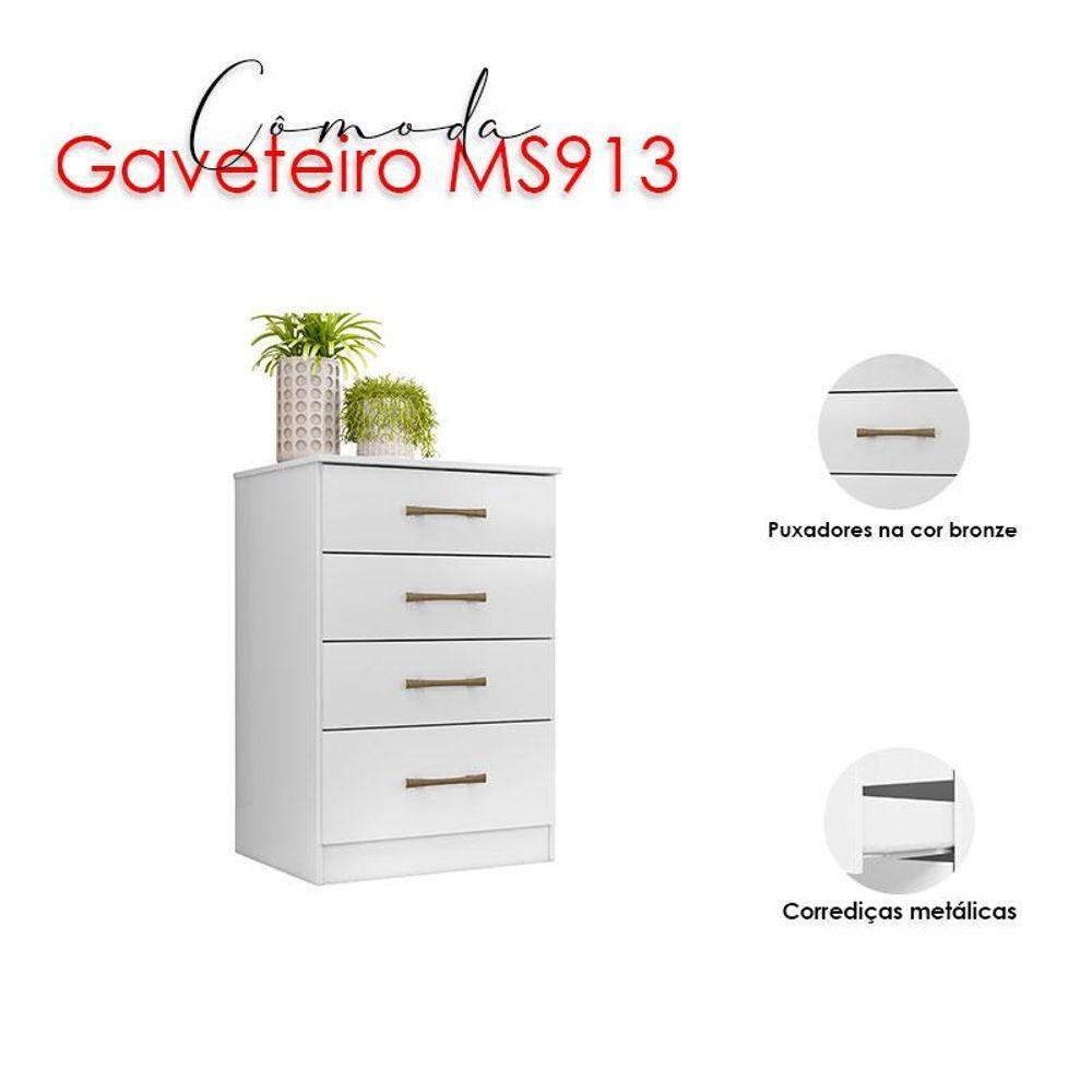 Guarda Roupa Solteiro Chile Com Cômoda Ms913 E Armário Multiuso Jade Branco Brilho- Moval - 5
