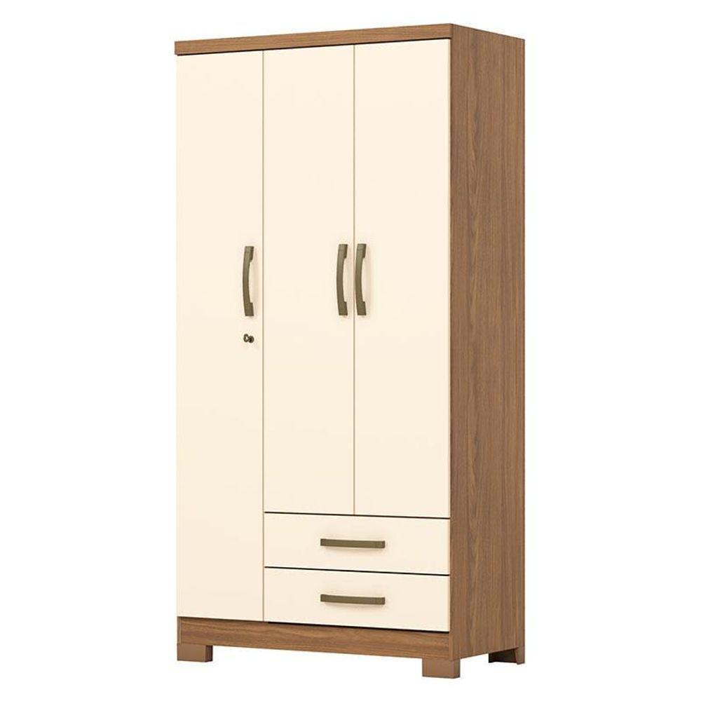 Guarda Roupa Solteiro Açai 3 Portas 2 Gavetas Com Chave Nature Off White - Henn - 1