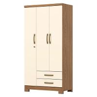 Guarda Roupa Solteiro Açai 3 Portas 2 Gavetas Com Chave Nature Off White - Henn - 1