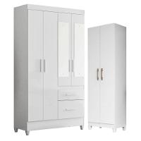 Guarda Roupa Solteiro Madri Com Espelho E Armário Multiuso New íris Branco Brilho - Moval - 1