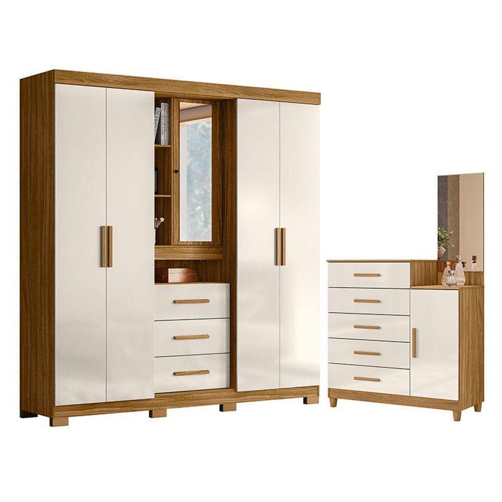 Guarda Roupa Solteiro Eldorado E Cômoda Lisboa Freijó Off White - Moval - 1