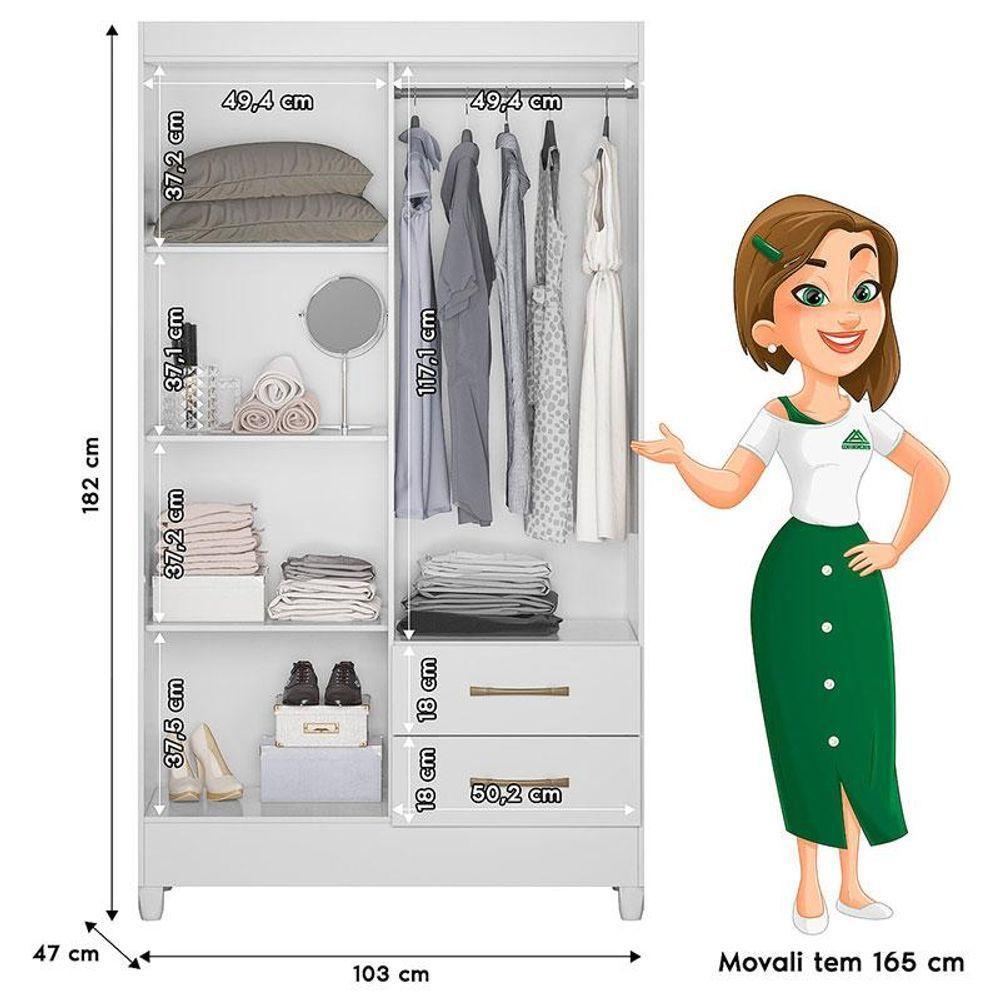 Guarda Roupa Solteiro Chile E Cômoda Ms913 Branco Brilho - Moval - 4