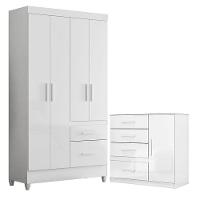 Guarda Roupa Solteiro Madri E Cômoda Vênus Branco Flex - Moval - 1