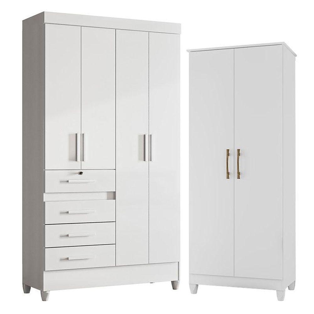 Guarda Roupa Infantil Sobral E Armário Multiuso Jade Branco Brilho - Moval - 1