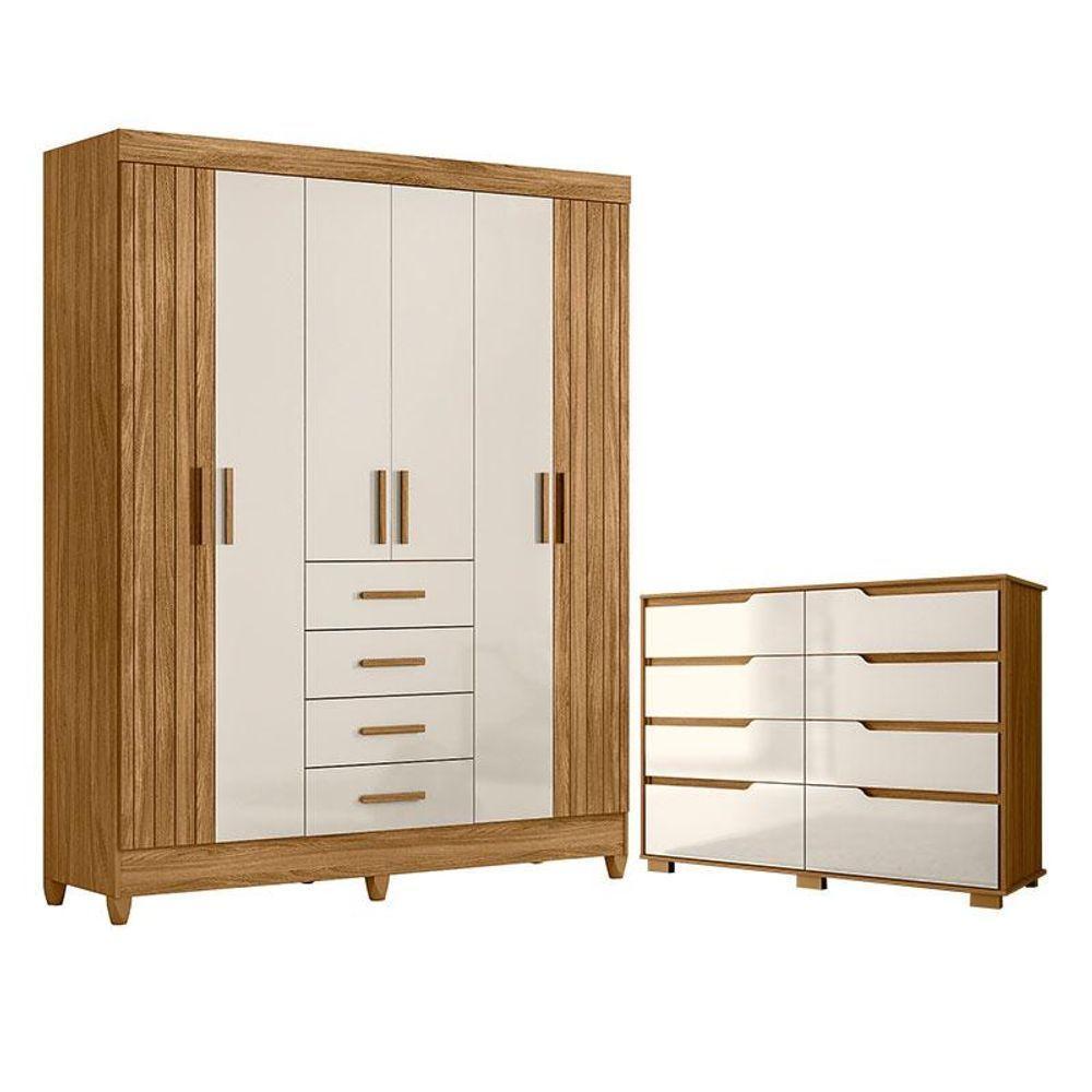 Guarda Roupa Solteiro Aruba E Cômoda Georgia Freijó Off White - Moval - 1