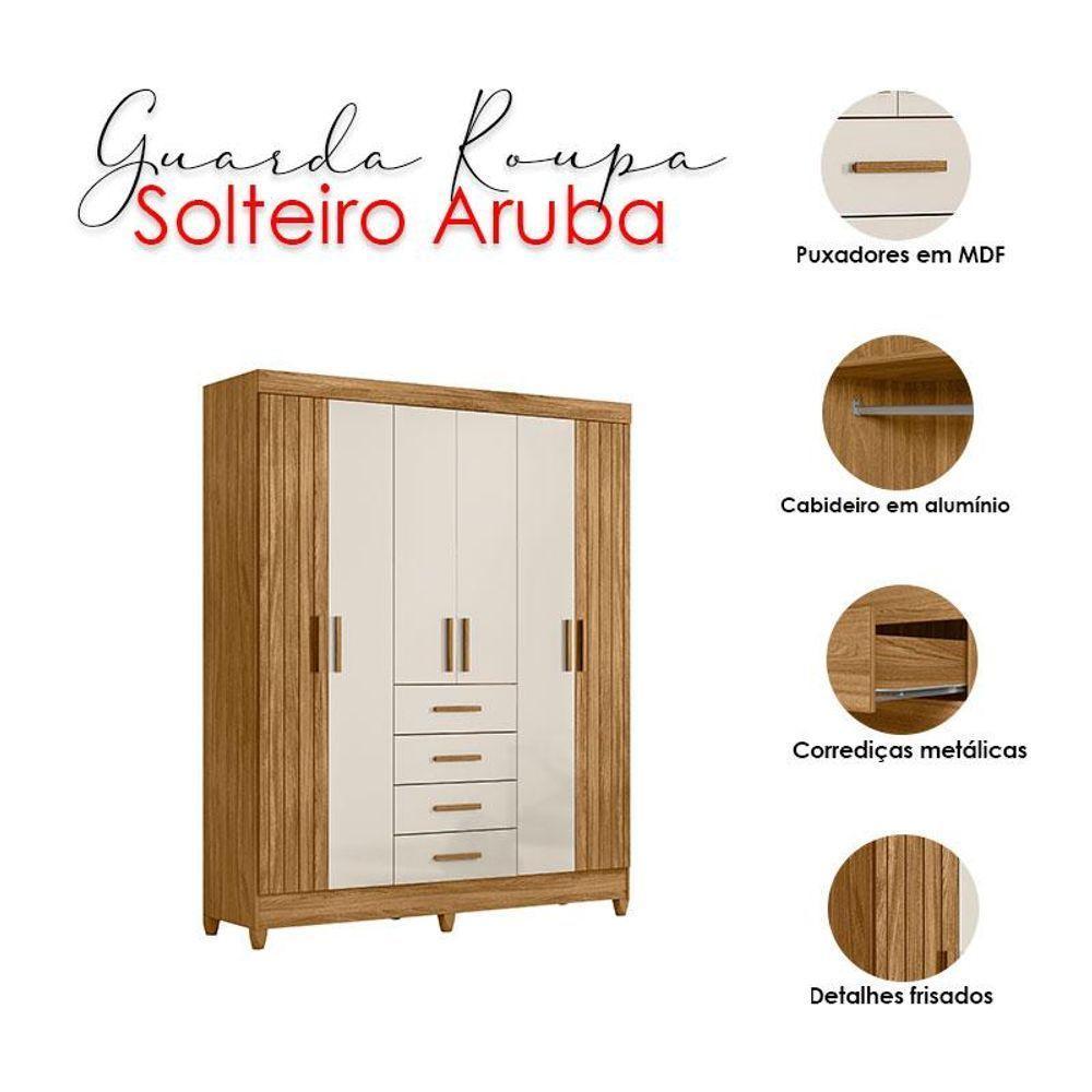 Guarda Roupa Solteiro Aruba E Cômoda Georgia Freijó Off White - Moval - 3