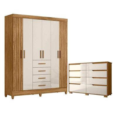 Guarda Roupa Solteiro Aruba E Cômoda Georgia Freijó Off White - Moval