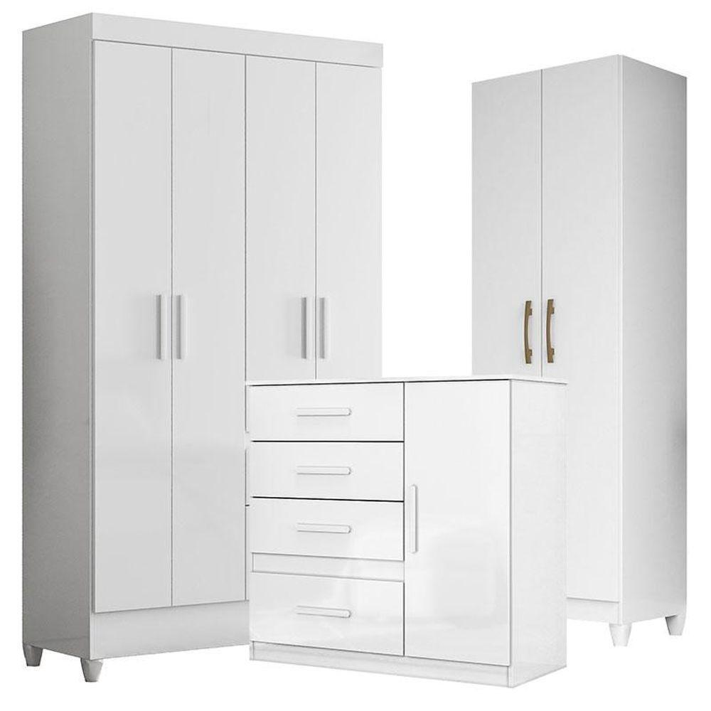 Guarda Roupa Infantil Madri Com Cômoda Vênus E Armário Multiuso New íris Branco Brilho - Moval - 1