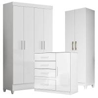 Guarda Roupa Infantil Madri Com Cômoda Vênus E Armário Multiuso New íris Branco Brilho - Moval - 1