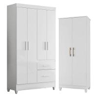 Guarda Roupa Solteiro Madri E Armário Multiuso Jade Branco Brilho - Moval - 1