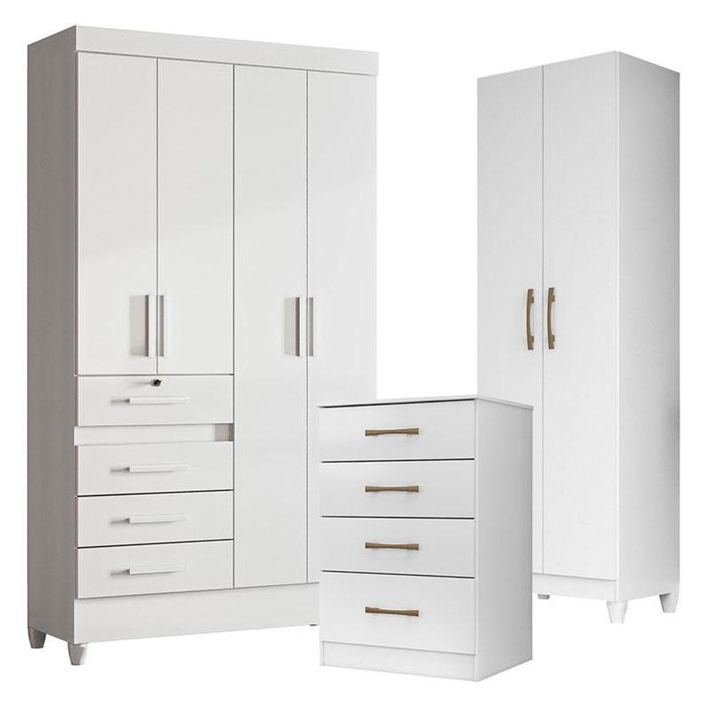 Guarda Roupa Infantil Sobral Com Cômoda Ms913 E Armário Multiuso New íris Branco Brilho - Moval - 1