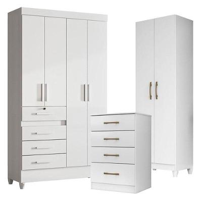 Guarda Roupa Infantil Sobral Com Cômoda Ms913 E Armário Multiuso New íris Branco Brilho - Moval