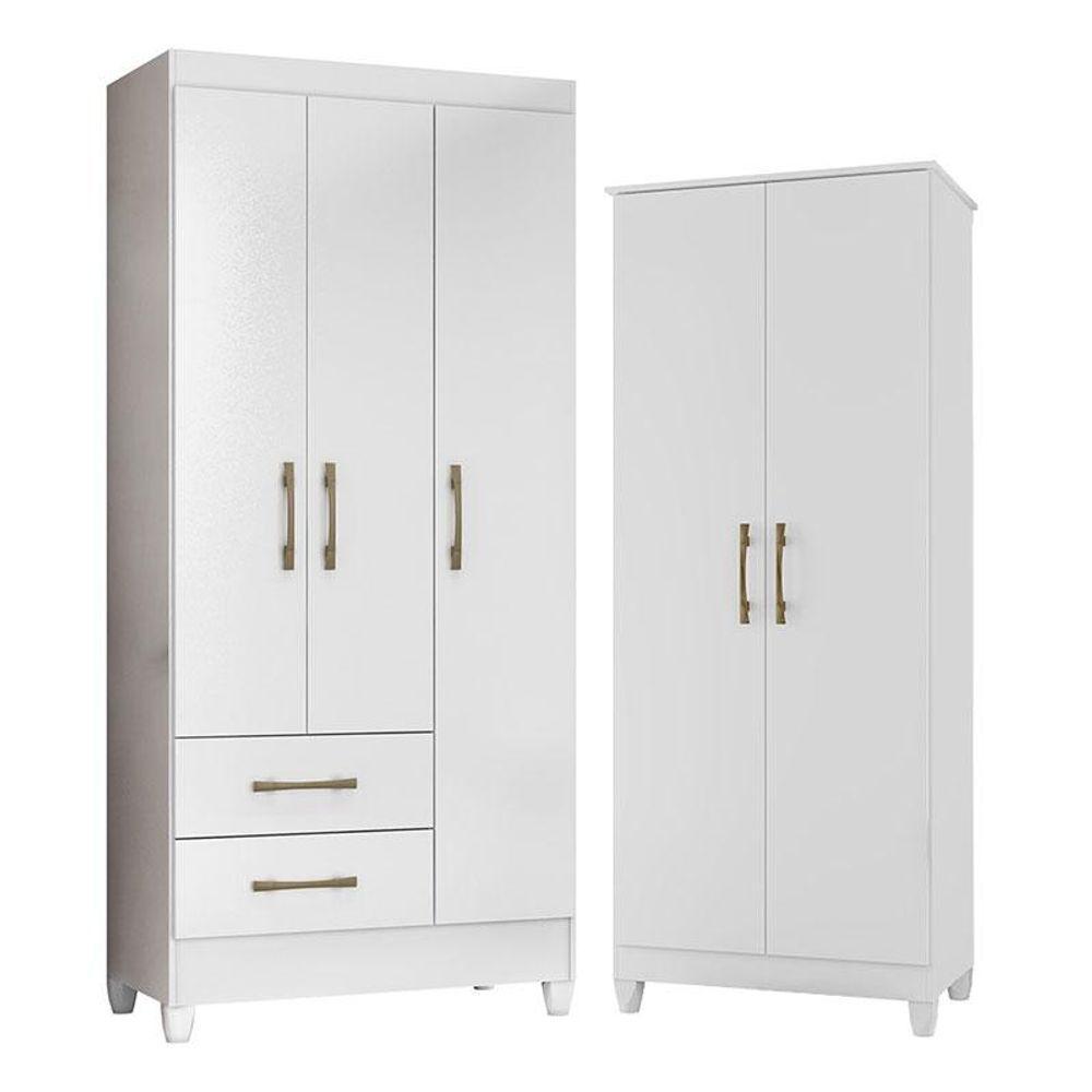 Guarda Roupa Infantil Lima E Armário Multiuso Jade Branco Brilho - Moval - 1