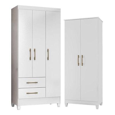 Guarda Roupa Infantil Lima E Armário Multiuso Jade Branco Brilho - Moval