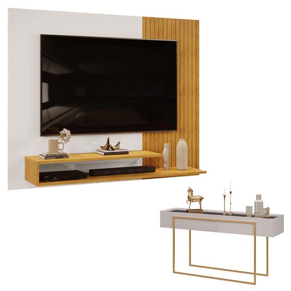 Painel Para Tv Suspenso Nando Cedro Bali E Aparador Para Sala Pilar Bali - Dj Móveis - 1