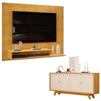 Painel Para Tv Suspenso Nando Cedro E Aparador Buffet Brise Cedro Off White - Dj Móveis - 1