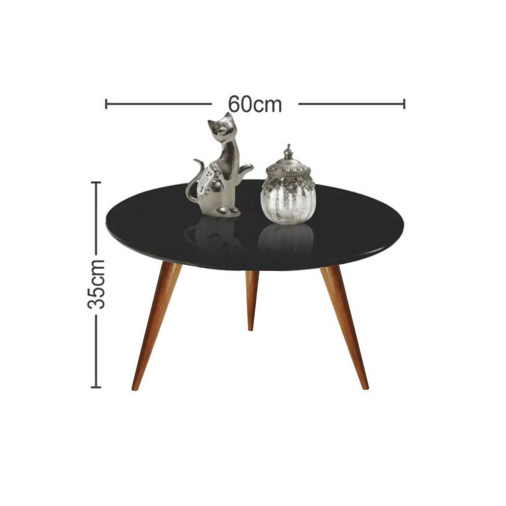 Mesa De Centro Redonda Laqueada Com Vidro Colado Pé Palito 60cm Preto - 2