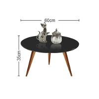 Mesa De Centro Redonda Laqueada Com Vidro Colado Pé Palito 60cm Preto - 2