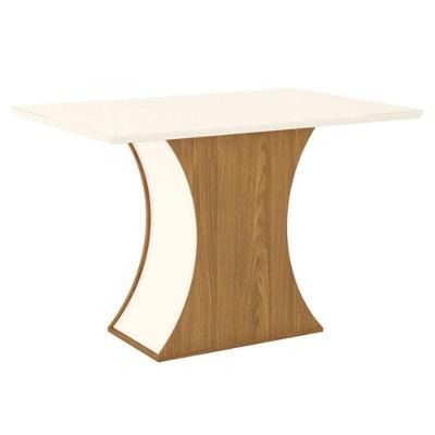 Mesa De Jantar Luiza 120 Cm Canto Reto Com Vidro Nature Off White - Henn