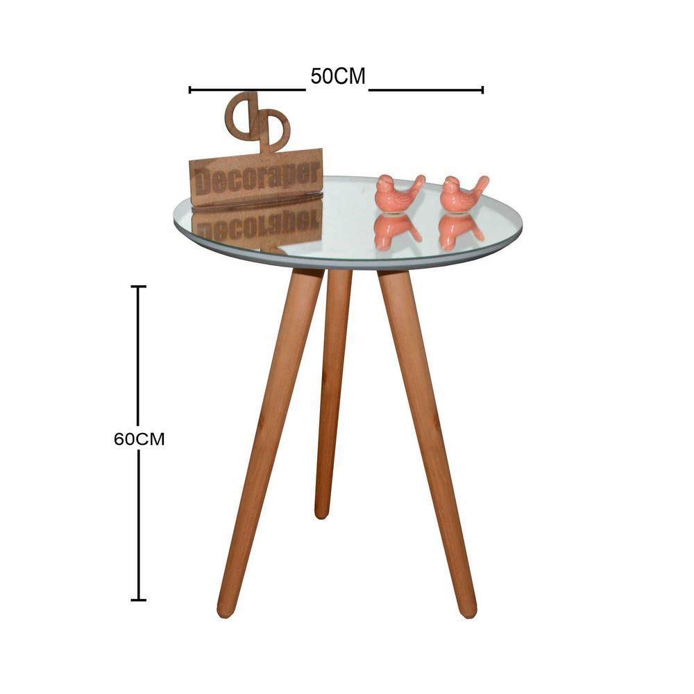 Mesa De Canto Pés Palito Amadeirado Com Tampo Espelhado 50cm Off White 60cm - 2