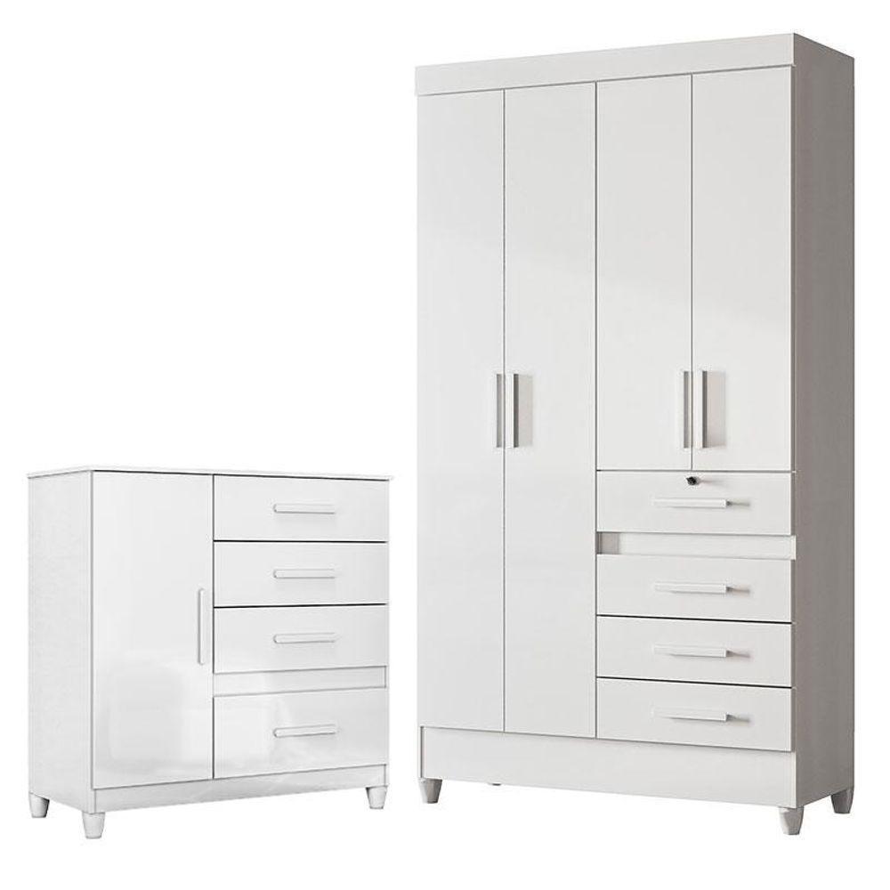 Guarda Roupa Infantil Sobral E Cômoda Vênus Com Pés Branco Flex - Moval - 1