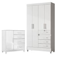 Guarda Roupa Infantil Sobral E Cômoda Vênus Com Pés Branco Flex - Moval - 1