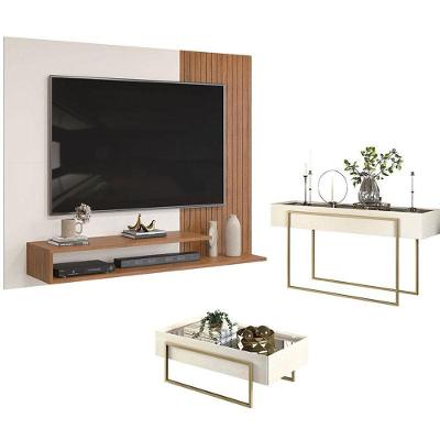 Painel Para Tv Nando Freijó Off White Com Aparador Para Sala Suri E Mesa De Centro Suri Off White - Dj Móveis