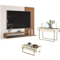 Painel Para Tv Nando Freijó Off White Com Aparador Para Sala Suri E Mesa De Centro Suri Off White - Dj Móveis - 1