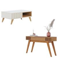 Mesa De Centro Jeri Off White Freijó Com Aparador Riviera Freijó - Colibri - 1