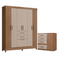 Guarda Roupa Solteiro Malta E Cômoda Vênus Carvalho Fendi - Moval - 1