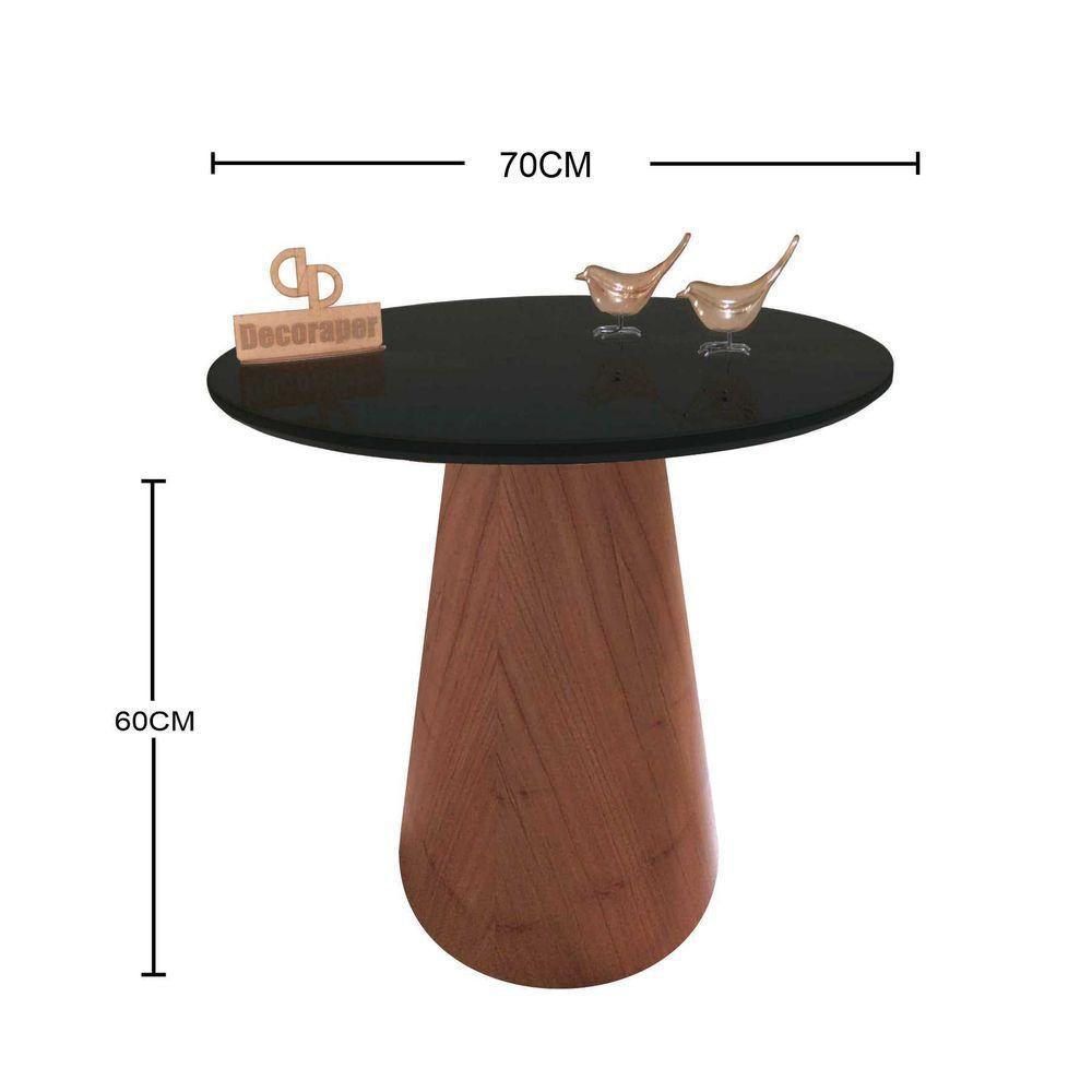 Mesa De Canto Cone Amadeirado Com Tampo Vidro 70cm Preto 60cm - 2