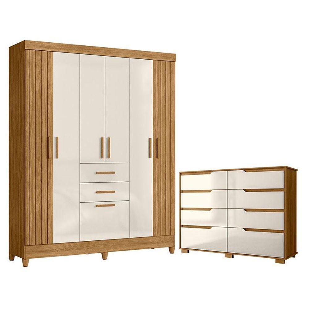 Guarda Roupa Solteiro Malta E Cômoda Georgia Freijó Off White - Moval - 1