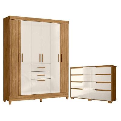 Guarda Roupa Solteiro Malta E Cômoda Georgia Freijó Off White - Moval