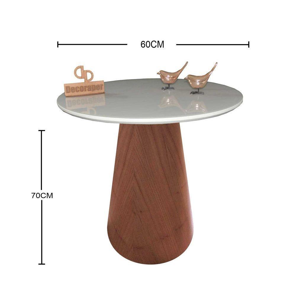Mesa De Canto Cone Amadeirado Com Tampo Vidro 60cm Off White 70cm - 2
