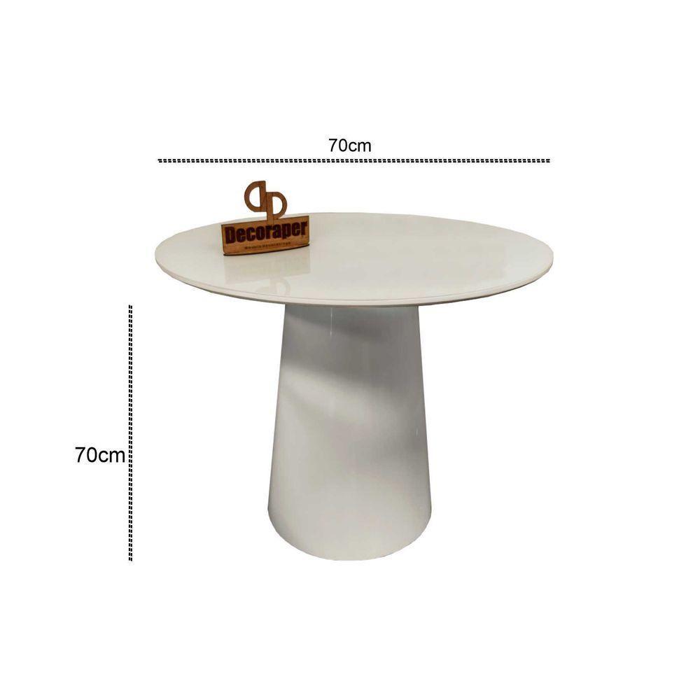 Mesa De Canto Cone Laqueado Com Tampo Vidro 70cm Off White 70cm - 2