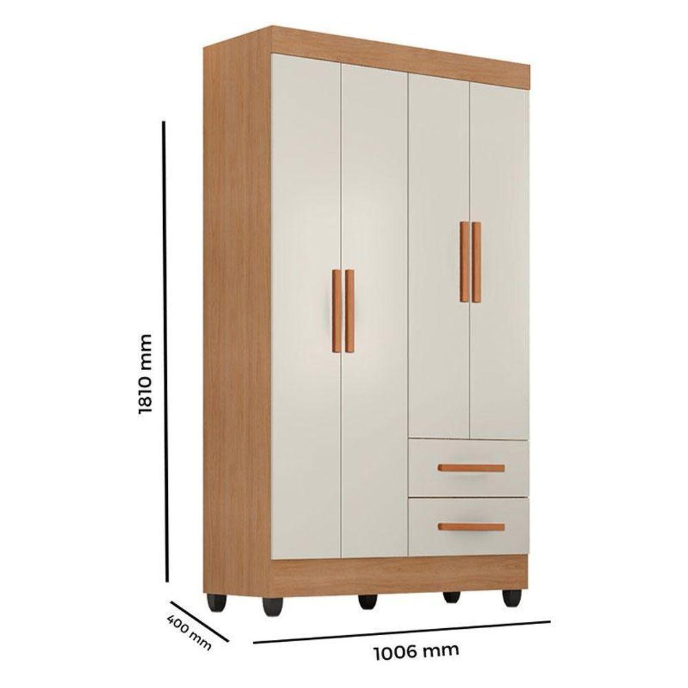 Guarda Roupa Solteiro Lite Ambiente 4 Portas Nature Off White - Móveis Leão - 3