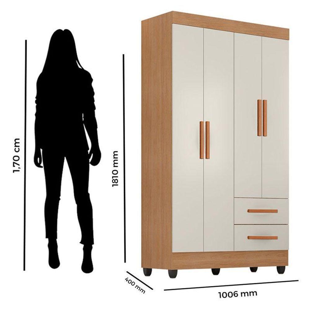 Guarda Roupa Solteiro Lite Ambiente 4 Portas Nature Off White - Móveis Leão - 4