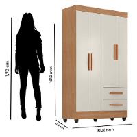 Guarda Roupa Solteiro Lite Ambiente 4 Portas Nature Off White - Móveis Leão