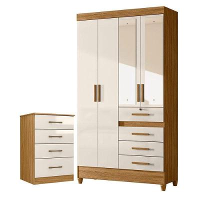 Guarda Roupa Solteiro com Cômoda Sobral Ms913 4 Portas de Bater 4 Gavetas Mdp Freijó Off White