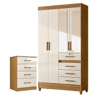 Guarda Roupa Solteiro Sobral Com Espelho E Cômoda Ms913 Freijó Off White - Moval - 1