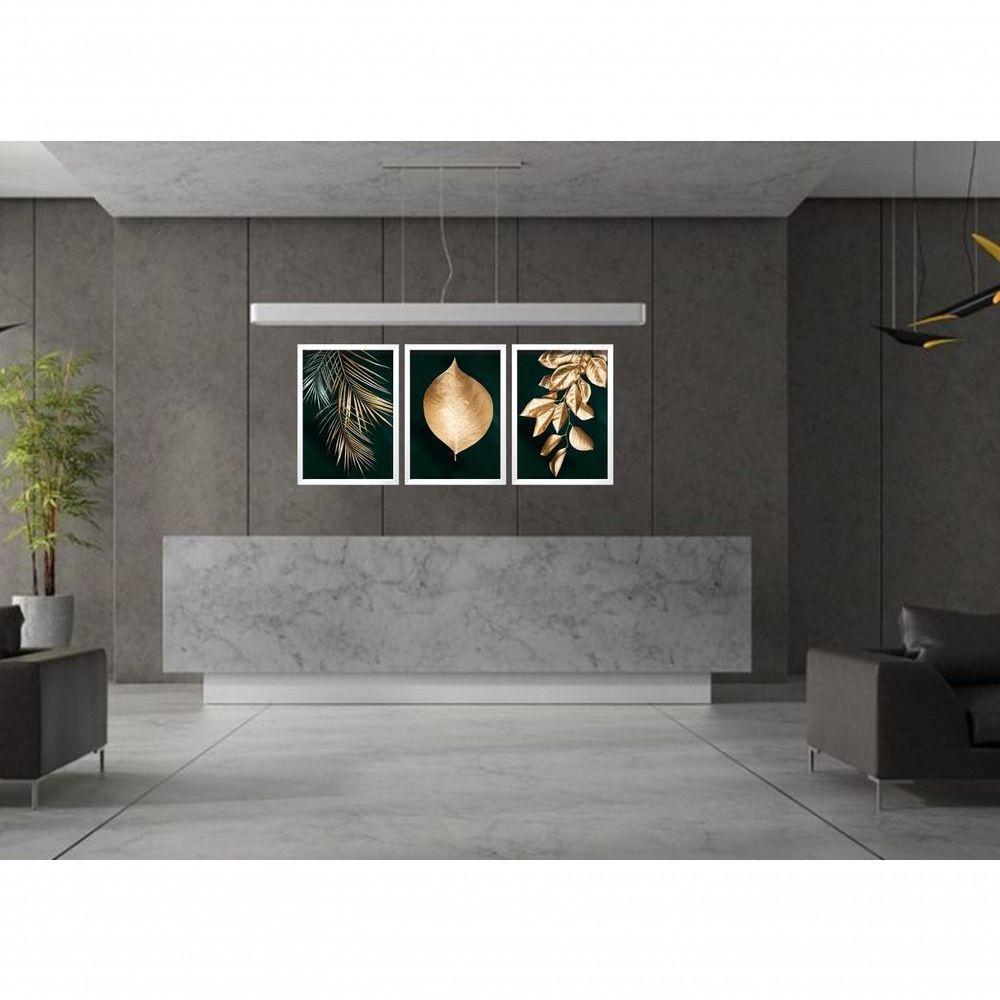 Quadro Decorativo Folhagem Dourada Gold Luxo Com Moldura Branco - 2