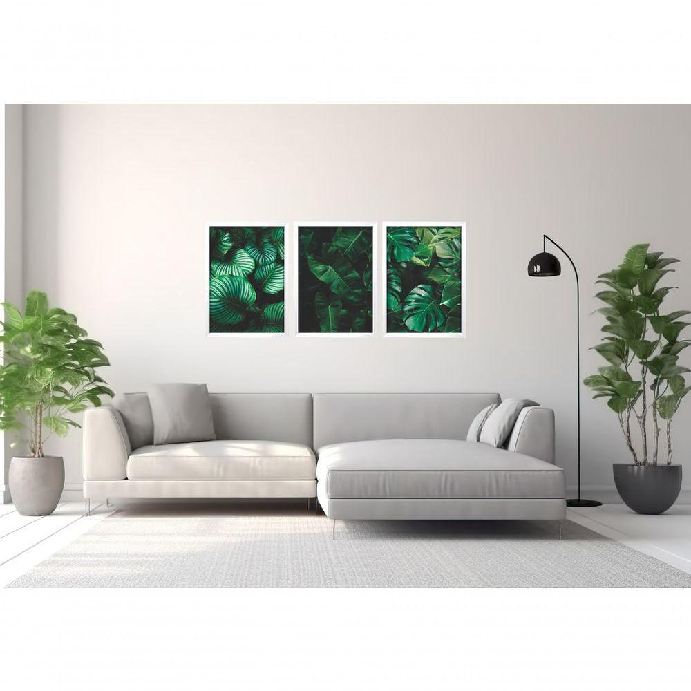 Quadro Decorativo Folhagem Verde Com Moldura Branco - 3