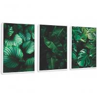 Quadro Decorativo Folhagem Verde Com Moldura Branco - 1