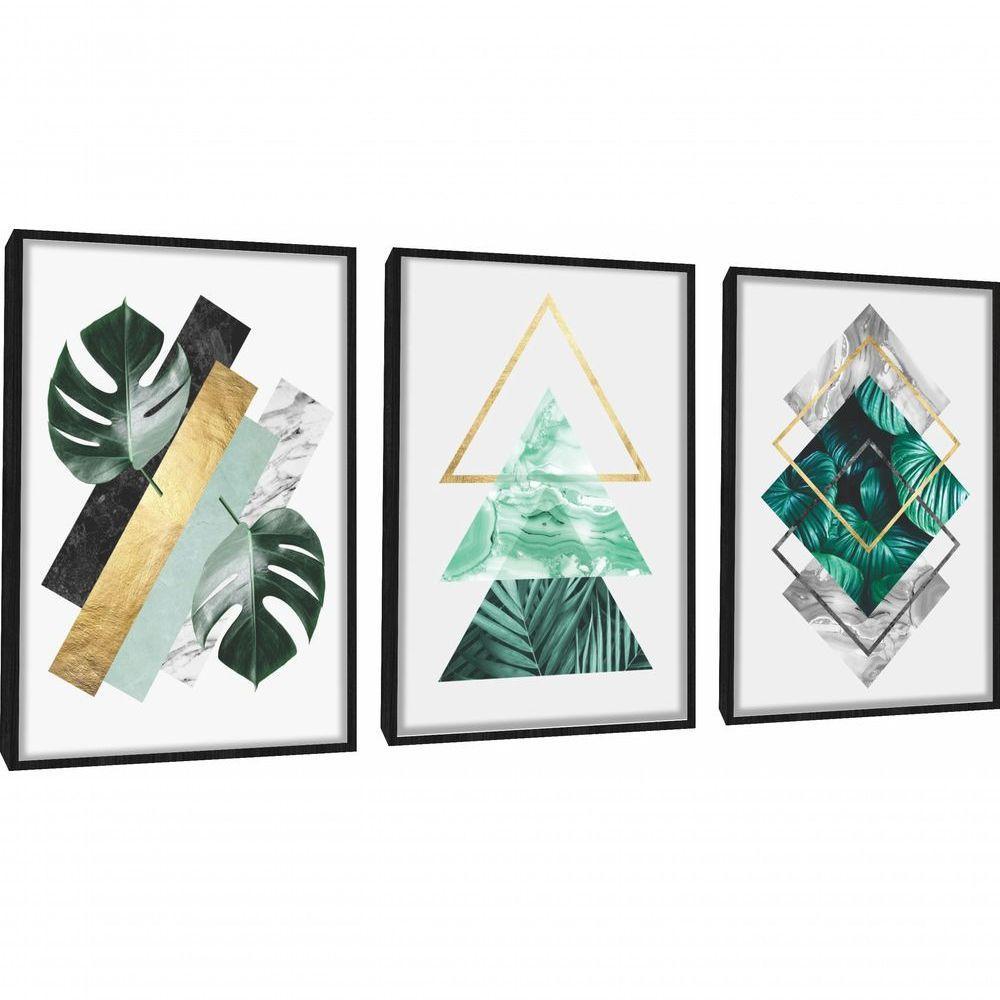 Quadro Decorativo Folhagem Geométrico Abstrato Com Moldura Preto - 1