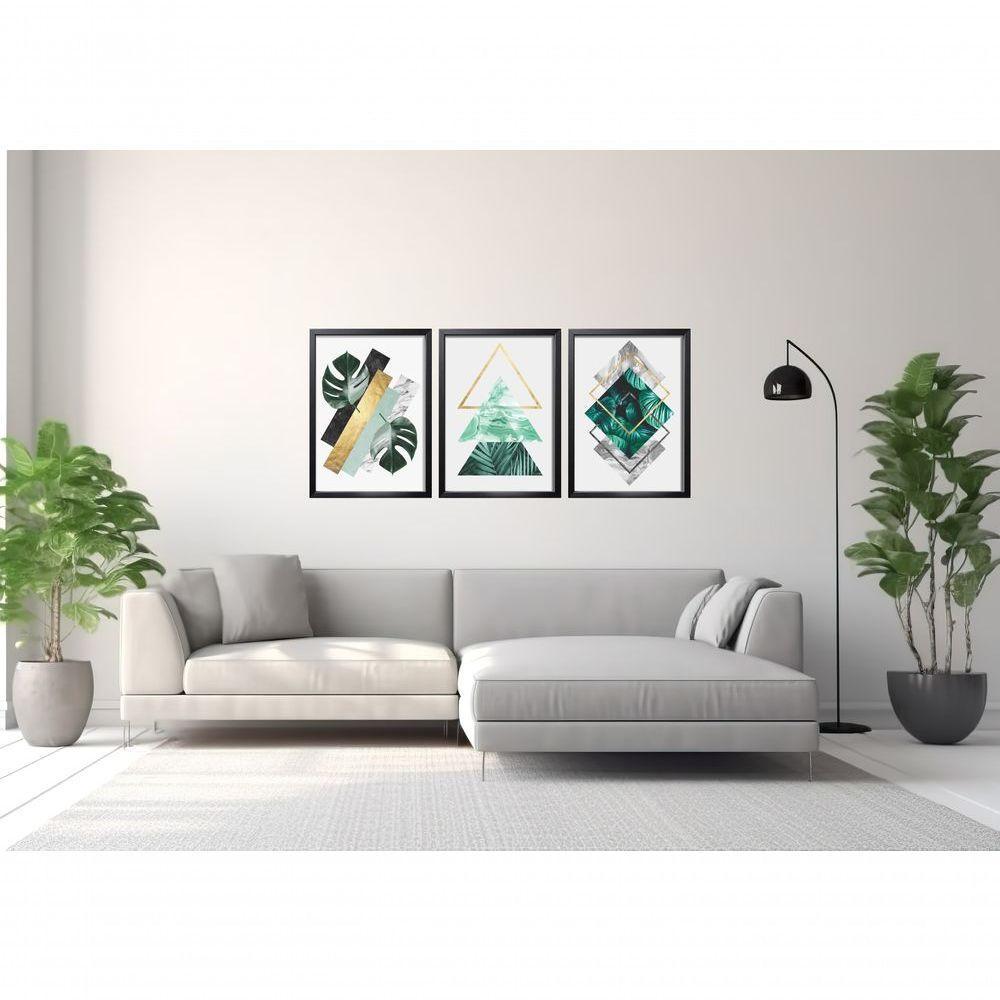 Quadro Decorativo Folhagem Geométrico Abstrato Com Moldura Preto - 3