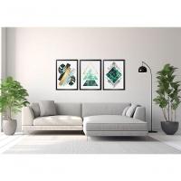 Quadro Decorativo Folhagem Geométrico Abstrato Com Moldura Preto - 3